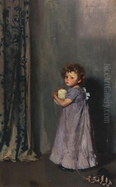 Girl In A Purple Dress Oil Painting by Carl von Marr