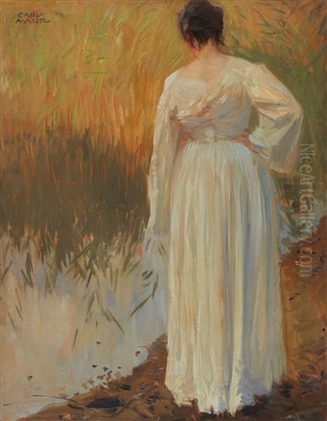 Dora Im Weisen Kleid Am Ufer Oil Painting by Carl von Marr