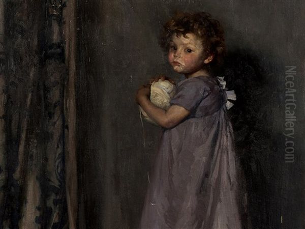 Girl With Ball Of Wool Oil Painting by Carl von Marr