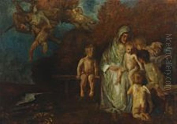 Madonna With The Infant Jesus And John The Baptist Surrounded By Putti Oil Painting by Carl von Marr