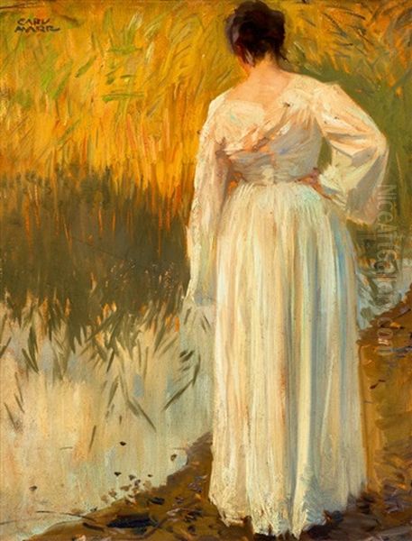 Dora Im Weisen Kleid Am Ufer Oil Painting by Carl von Marr