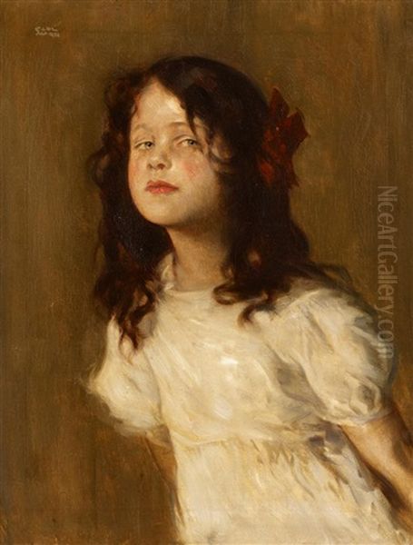 Trudl In Weisem Kleid. Portrat Der Tochter Des Kunstlers Oil Painting by Carl von Marr