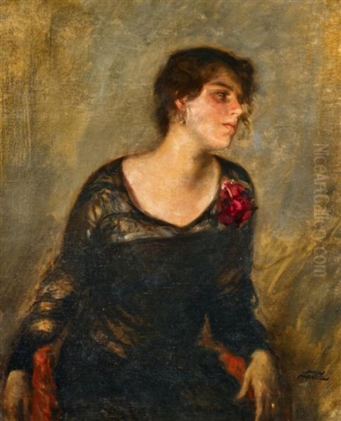 Dora Marr, Sitzend Im Schwarzen Kleid Oil Painting by Carl von Marr