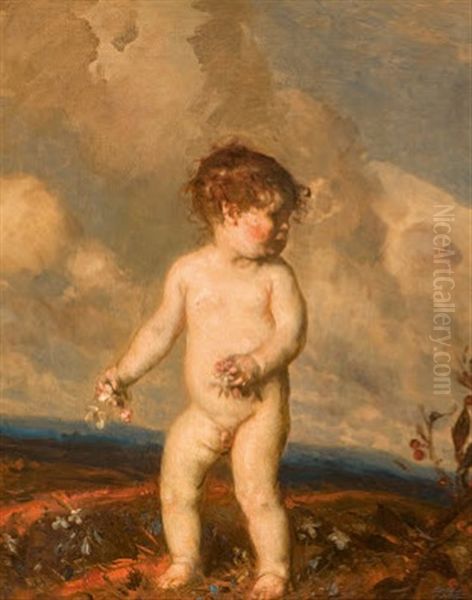 Bluten Streuender Putto Oil Painting by Carl von Marr