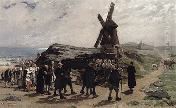 Begrabnis In Friesland Oil Painting by Carl von Marr