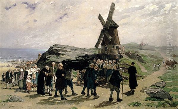 Begrabnis In Friesland Oil Painting by Carl von Marr