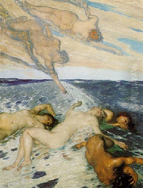 Sea Nymphs Oil Painting by Carl von Marr