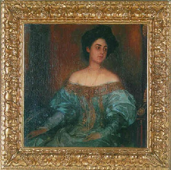 Portrait Einer Dame In Blauem Seidenkleid Oil Painting by Carl von Marr