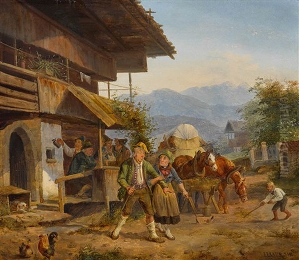 Vor Dem Wirtshaus Oil Painting by Heinrich Marr