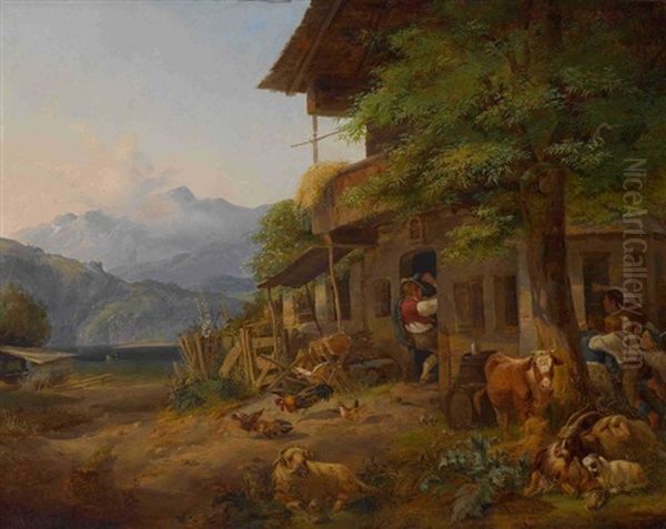 Rauferei Im Dorfwirtshaus Oil Painting by Heinrich Marr