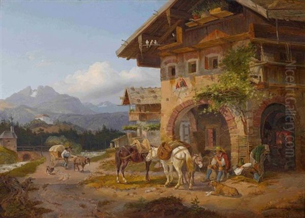 Vor Der Dorfschmiede Oil Painting by Heinrich Marr