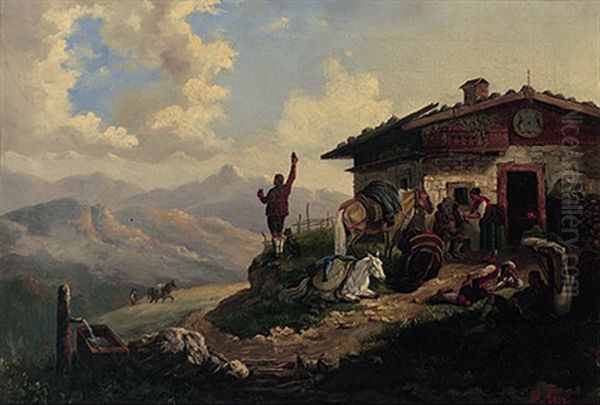 Tiroler Berglandschaft Mit Sennhutte Oil Painting by Heinrich Marr