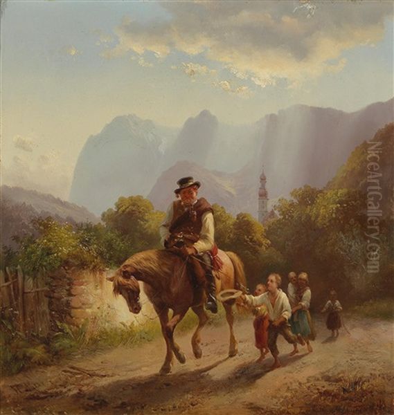 Begging For Alms Oil Painting by Joseph Heinrich Ludwig Marr