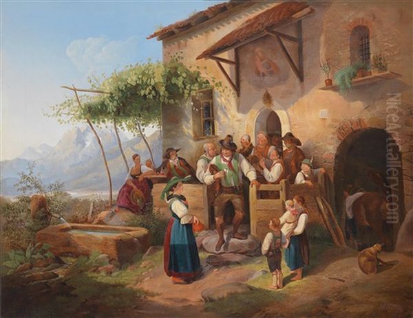 A Family Celebration Oil Painting by Joseph Heinrich Ludwig Marr