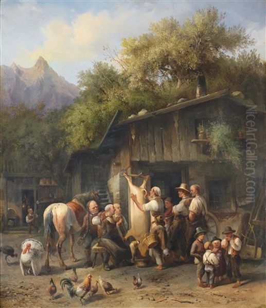 Schweineschlachten Oil Painting by Joseph Heinrich Ludwig Marr