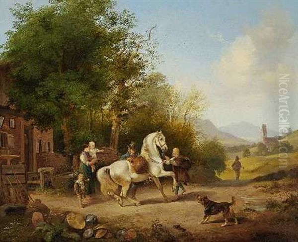 Abschied Vor Dem Bauernhaus Oil Painting by Joseph Heinrich Ludwig Marr