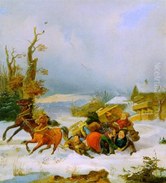 Die Verungluckte Schlittenfahrt Oil Painting by Joseph Heinrich Ludwig Marr