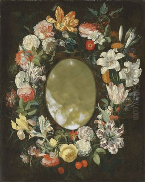 A Wreath Of Flowers Oil Painting by Jacob Marrel