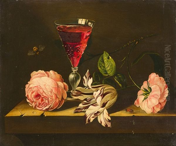 Stillleben Mit Weinglas, Blumen Und Insekten Oil Painting by Jacob Marrel