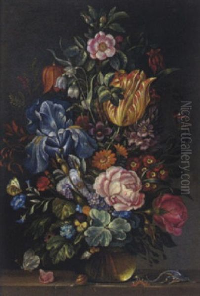 Blumenstraus In Einer Glasvase Oil Painting by Jacob Marrel