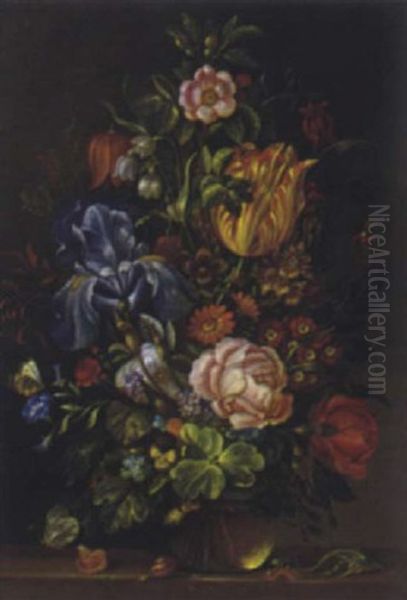 Blumenstraus In Einer  Glasvase Oil Painting by Jacob Marrel