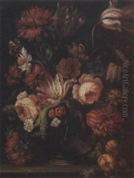 Bouquet De Fleurs Sur Un Entablement Oil Painting by Jacob Marrel