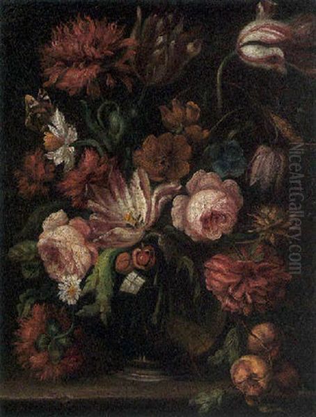 Bouquet De Fleurs Sur Un Entablement Oil Painting by Jacob Marrel