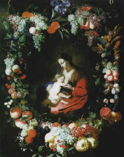 La Vierge A L'enfant Entouree D'une Guirlande De Fruits Oil Painting by Jacob Marrel