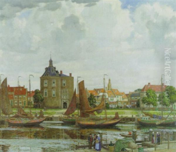 The Haven, Enkhuisen, Holland Oil Painting by Frederick Marriott