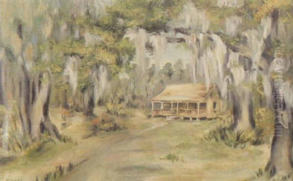 Louisiana Landscape With Cabin And Moss-laden Live Oaks Oil Painting by Peter Joseph Lawrence Mars