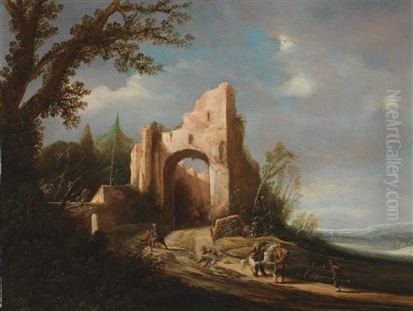 A Landscape With Ruins Oil Painting by Evert Marseus Van Schrieck