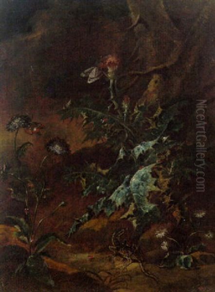 Waldstuck Mit Eidechsen Und Schmetterlingen Oil Painting by Otto Marseus van Schrieck