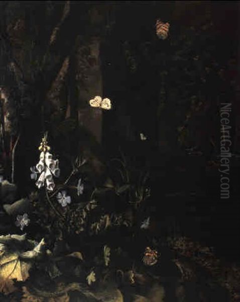 Plantes, Fleurs, Papillons, Reptile Et Grenouille Oil Painting by Otto Marseus van Schrieck