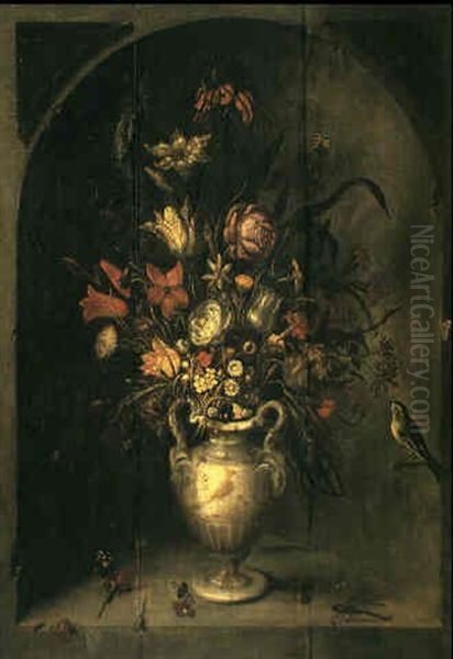 Stilleben Med Blommor I Vas, Staende I Nisch Oil Painting by Otto Marseus van Schrieck