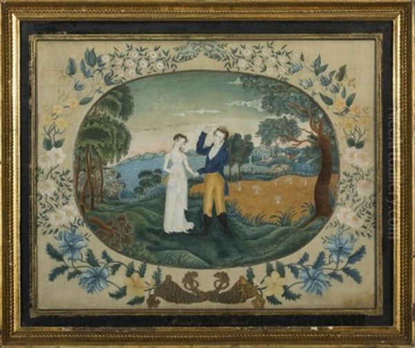 A Courting Couple In A Summer Landscape Oil Painting by Mary Marsh