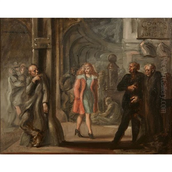 Bowery Scene Oil Painting by Reginald Marsh