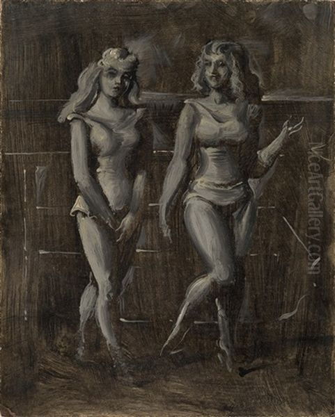 Two Women In Bathing Suits On The Boardwalk Oil Painting by Reginald Marsh