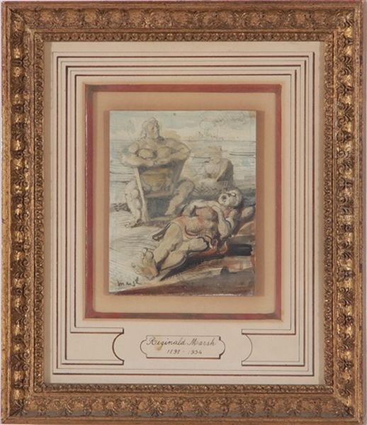 Three Figures On Dock Oil Painting by Reginald Marsh