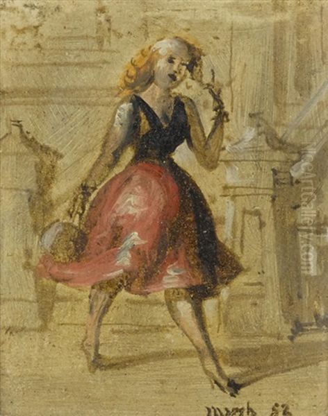 A Young Woman Walking On A New York City Street Oil Painting by Reginald Marsh