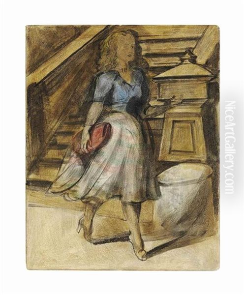 Untitled (woman Walking) Oil Painting by Reginald Marsh