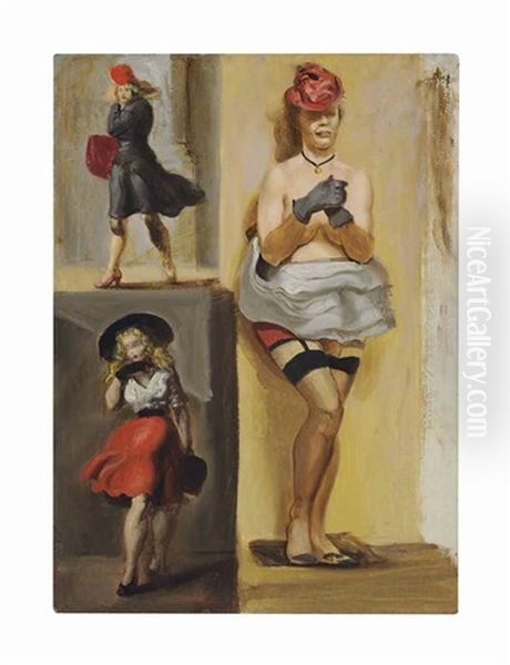 Untitled (studies Of Three Women) Oil Painting by Reginald Marsh