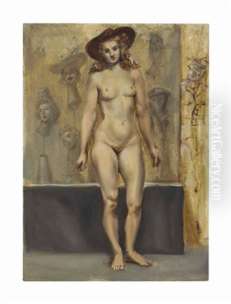 Untitled (nude In Hat) Oil Painting by Reginald Marsh