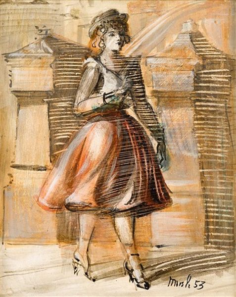 Girl Walking On A New York Street; Pair Of Ladies Oil Painting by Reginald Marsh