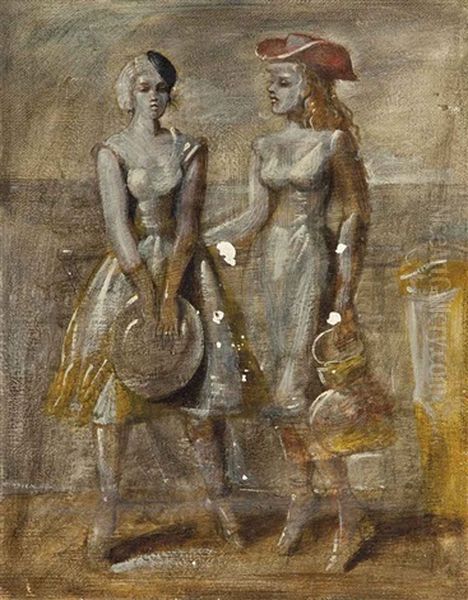 Untitled (two Elegant Women) (recto); Untitled (figure Study) (verso) Oil Painting by Reginald Marsh