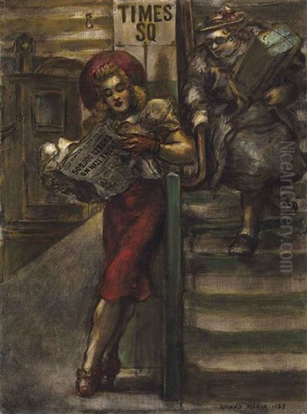 500,000 Czechs On Nazi Border Oil Painting by Reginald Marsh