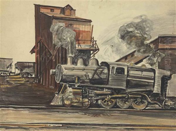 Untitled (locomotive) Oil Painting by Reginald Marsh