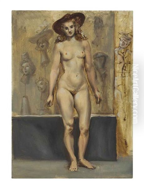 Untitled (nude In Hat) Oil Painting by Reginald Marsh