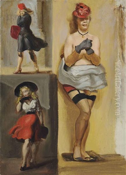 Untitled (studies Of Three Women) Oil Painting by Reginald Marsh