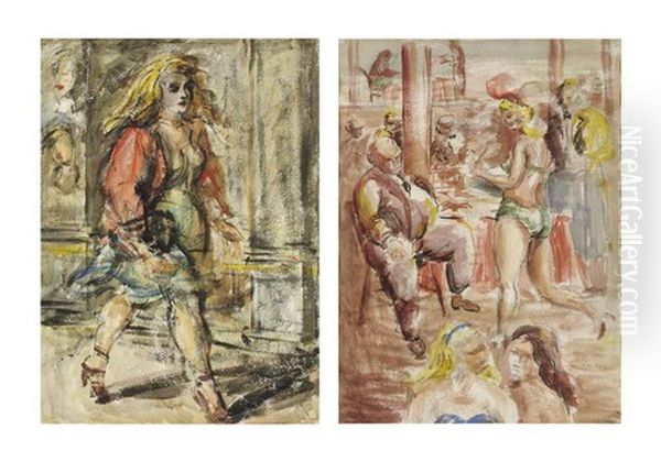 Girl Walking Down The Street And Cigarette Girl (verso) Oil Painting by Reginald Marsh