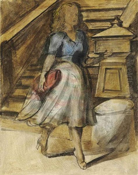 Untitled (woman Walking) Oil Painting by Reginald Marsh